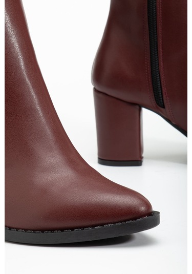 Ysn-4422 Bordo Cilt Topuklu Kadın Çizme Bordo