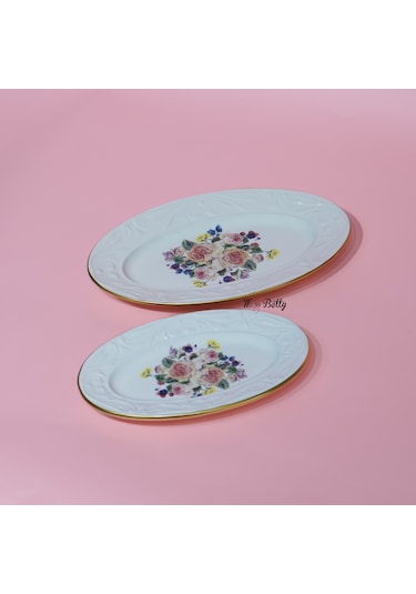 Rose Deluxe Porselen 2'li Kayık Tabak Pembe