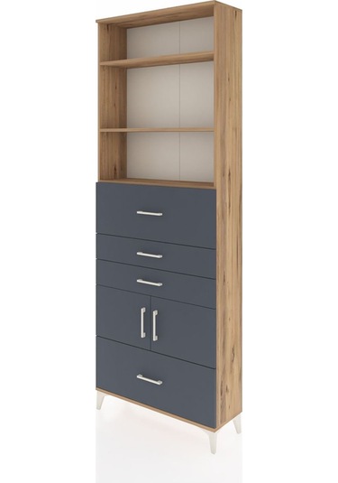 Arges Dolap 4 Raflı 4 Çekmeceli 2 Kapaklı 88x30x243 Çam-antrasit Çam