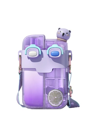 Kawaii Su Şişeleri Samanlı, Moda Plastik Çift İçme Suyu Şişesi Spor Fitness Gym Camping Lavanta 780ml İçin Ayarlanabilir Kayış Gül Kırmızı