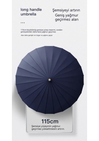 Beautiful Youth 24 Kaburga Tam Otomatik Erkek Düz Renkli Şemsiye 25 İnç - Mavi