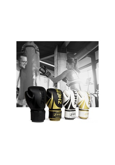 Moveevo Profesyonel Boksa Eldiveni, Dayanıklı Pu, Şok Emici Sprey, Ventilasyonlu, Muay Thai, Sandık Antrenmanı, Beyaz Altın, 10oz Beyaz