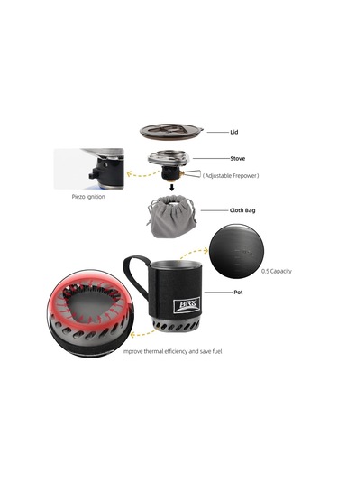 0.5l Kaynatma Kamp Tenceresi, Katlanabilir Isı Eşanjörü Potu, Yürüyüş Seyahati İçin Kamp Brülör Sistemi Gri