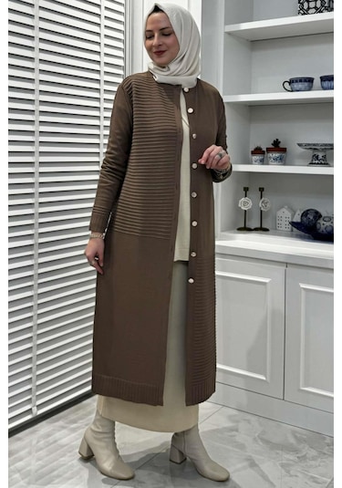 Manolya Sütlü Kahve Triko Hırka Çok Renkli