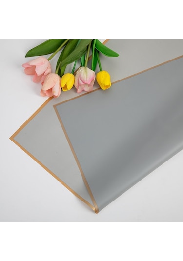 Çiçek Ambalaj Kağıdı - Gri - Altın Kenarlı - Mat Opp 58x58 Cm - 5
