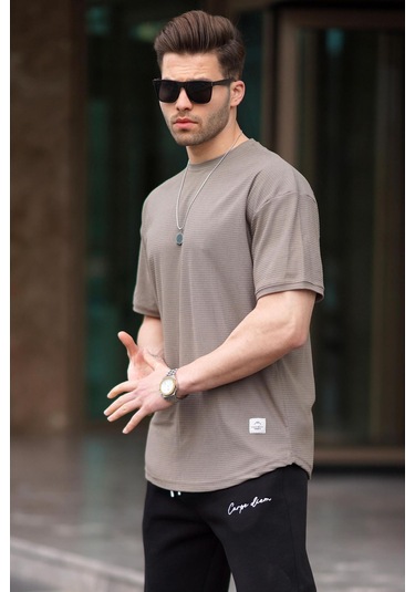 Madmext Vizon Basic Oversize Erkek Tişört 7012-vizon Vizon