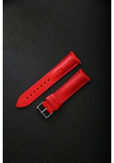 Hakiki Deri 22mm Akıllı Pimli Saat Kordonu Kırmızı