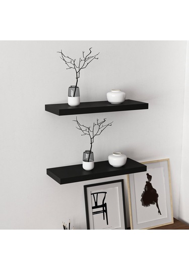 Minar Gizli Tutuculu 2'li Duvar Rafı 60 Cm - M.siyah