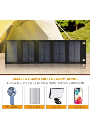 Pazly 10w Katlanabilir Taşınabilir Güneş Paneli Yüksek Verimli Usb Portlu Güneş Modülü