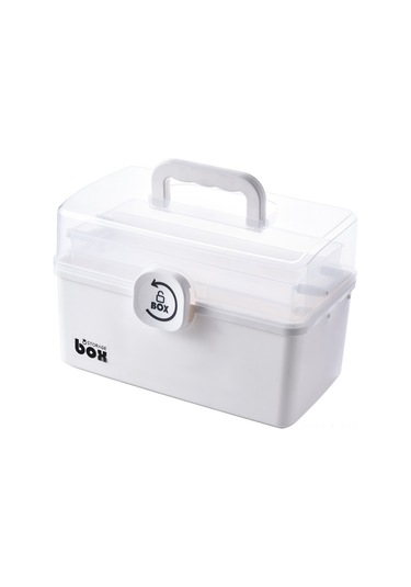 Qingmipy Ev İçi Büyük Kapasiteli Tıbbi İlaç Saklama Kutusu - Beyaz, 15.5x15.5x16cm, Taşınabilir Aile Tıp Kutusu Beyaz