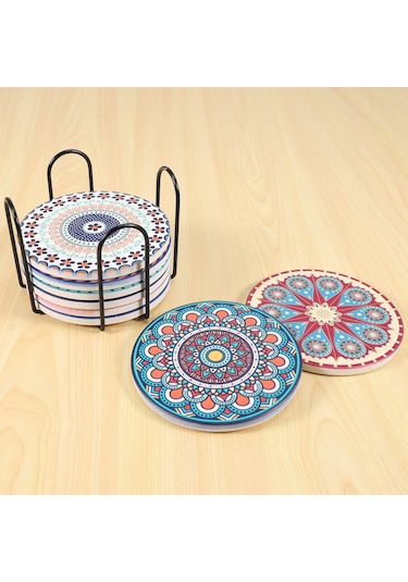 İçecekler İçin Bardak Altlıkları, Ahşap Masa İçin 8 Adet Emici Taş Bardak Altlıkları Çok Renkli