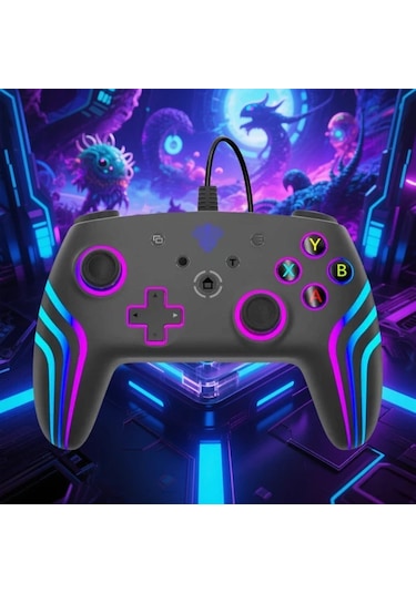 Elmpaly Black Oyun Kumandası Titreşimli Xbox 360 Pc Ps4 Ps3 Switch İçin Aydınlatmalı