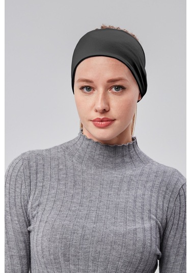 Kadın Spor Saç Bandı Bandana Penye Esnek Bone Dikissiz Siyah