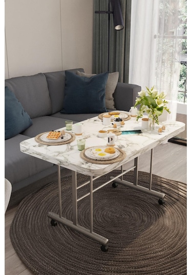 Avenza Living 70 110 Tekerlekli Orta Sehpa Beyaz - Beyaz Mermer