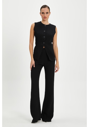 Serpil Exclusive Kadın Minimalist Kolsuz Yelek - Siyah