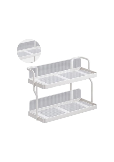 Çift Katmanlı Mutfak Baharat Fincan Raf Tezgah Duvara Monte Karbon Çelik Depolama Rafı