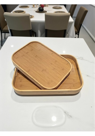 Mybru Dikdörtgen Bambu Tepsi 2'li Set Ahşap