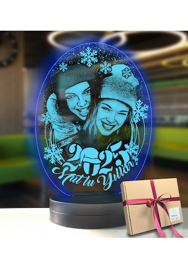 Yılbaşına Özel Resimli Oval 3d Modelli Gece Lambası