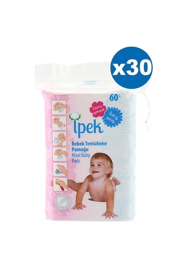 İpek Bebek Temizleme Pamuğu 60 x 30 Paket
