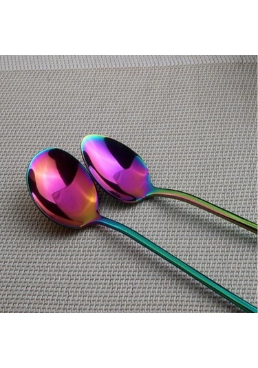Dancemonkey 2 Adet Paslanmaz Çelik Gökkuşağı Uzun Saplı Kahve Kaşığı Çok Renkli
