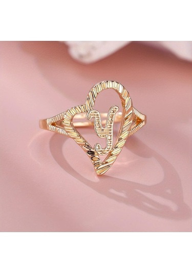 Novahub Altın Rengi 26 İngilizce Mektup Ayarlanabilir Yüzük - Düğün Band Takı, Sevgililer Günü Hediyesi, Y Altın, Günlük/kişisel/kadın Takı Altın