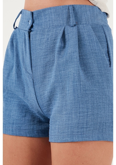 Lela  Kırçıllı Regular Fit Cepli Kısa Bayan Şort 5866201 Indigo