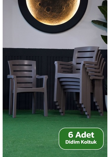 Alezy Didim İstiflenebilir Bahçe Balkon Koltuk Sandalye 6 Adet Gri