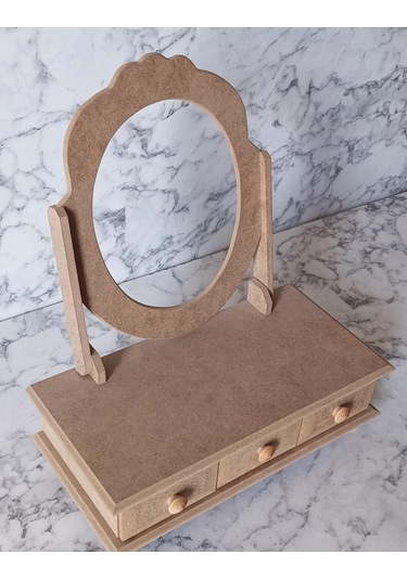 Hobi Adn Makyaj Kutu 3 Çekmece Aynalı Ahşap Mdf Ham Kutuda Sevk El Yapım