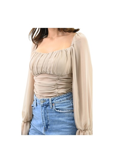 Kadın Şifon Crop Bluz 1734-24 001