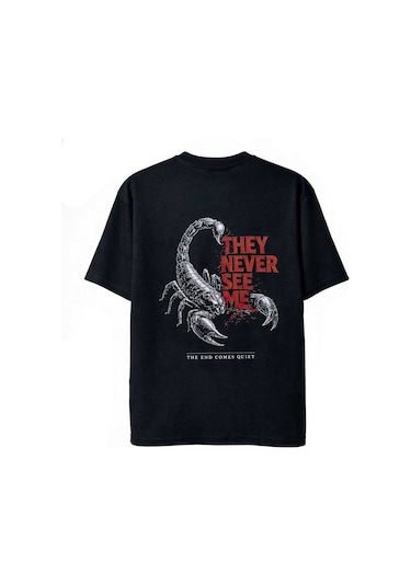 Dark Line Sırt Baskılı %100 Pamuk Oversize T-shirt Darkline024 Siyah