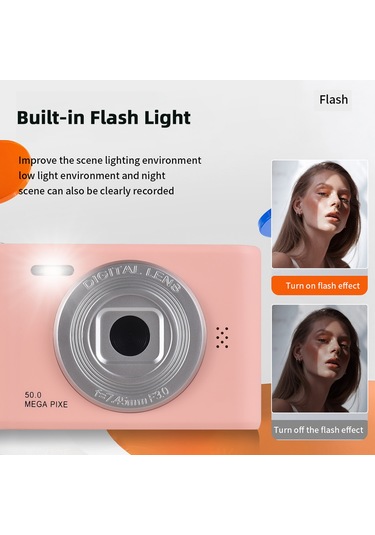 Springsun Pembe Dijital Kamera 1080p Video 50mp Çift Lens 8x Züm 2.4" Ekran 32gb Kart Dahil İç Batarya