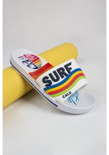 Erkek Çocuk Renkli Dalga Desenli Terlik-5669-beyaz Beyaz