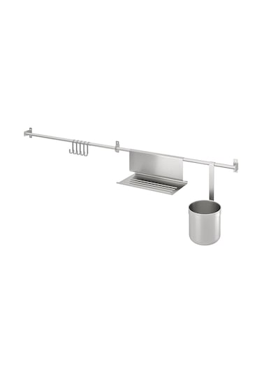 Duvar Rayı, Paslanmaz Çelik, 112 Cm, Kancalı, Kutulu Ve Tablet Standlı