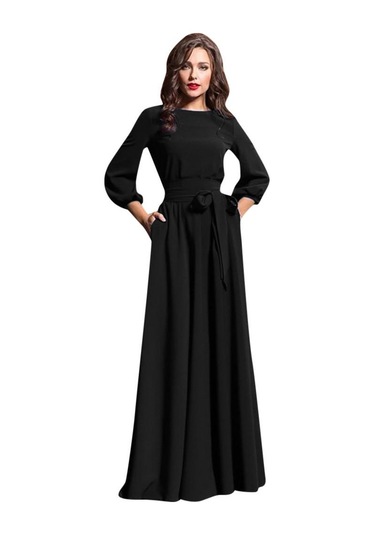 Kadın Yaz Casual Parti Elbise Kol Katı Uzun Elbiseler Kemerli Kırmızı