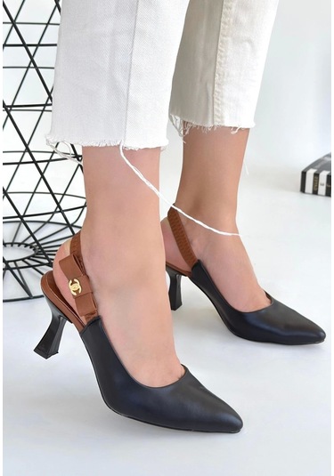 Toran Siyah Cilt Topuklu Ayakkabı Siyah