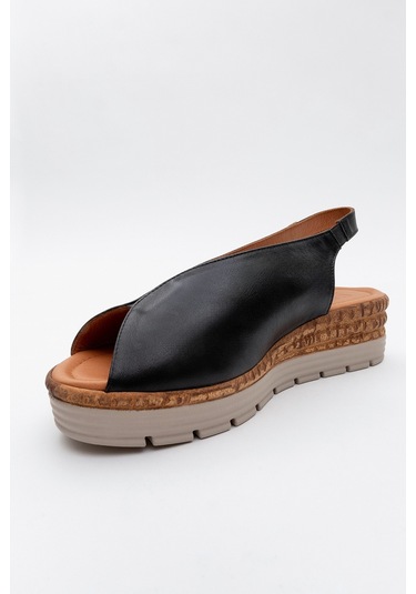 Blom Siyah Hakiki Deri Kadın Dolgu Topuk Sandalet Siyah