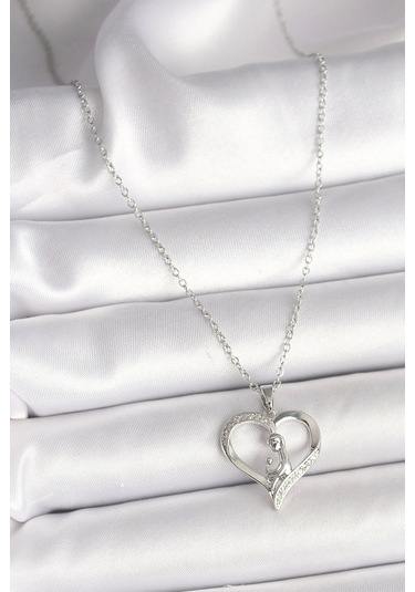 316l Çelik Gümüş Renk Zincir Zirkon Taş Detaylı Kalp Model Kadın Kolye Çok Renkli