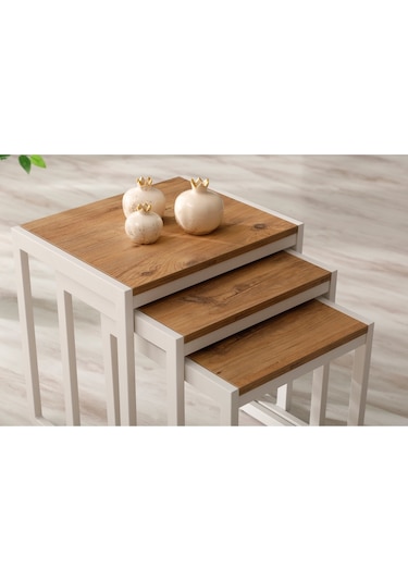 Arpelia Arpelia Üçlü Zigon Sehpa 50 x 40 CM Beyaz - Atlantik Çam