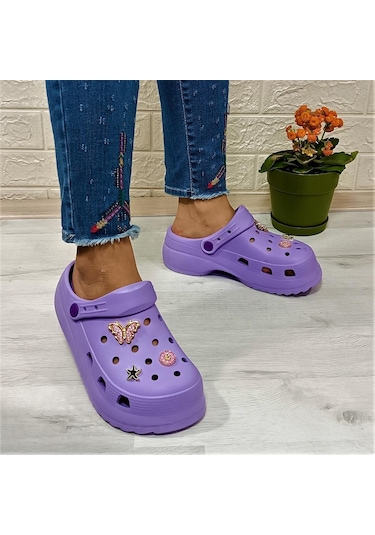 Sonimix 12901 Lila Renk Taşlı Kalın Tabanlı Kadın Terlik 001