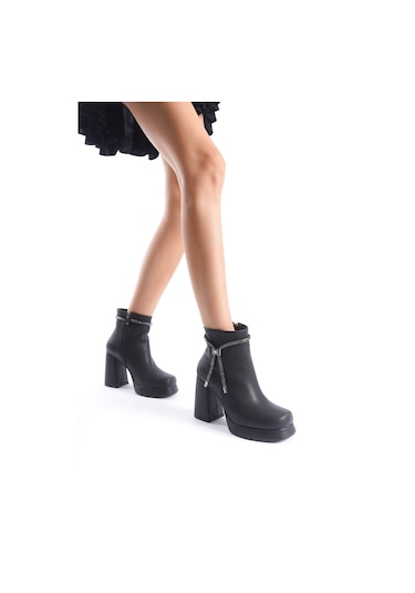 Sofya Kadın Yanı Taşlı Ortopedik Soğuk Geçirmez Bot Siyah
