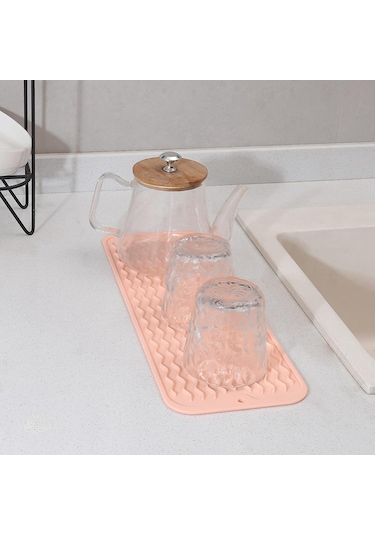 Xiaaokeji Çok Amaçlı Bulaşık Kurutma Matı, Mutfak İçin Silikon Mat Pembe-b Pembe