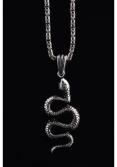 Omar Silver Erkek Kral Zincirli Yılan Model Gümüş Kolye