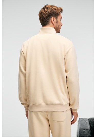 BAXTER Erkek Dik Yakalı Fermuarlı Relaxed Vanilya Sweatshirt