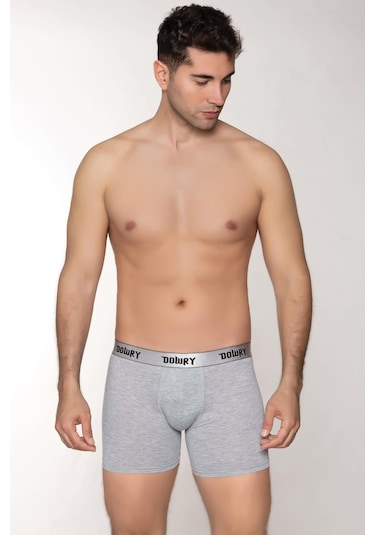 Dowry Erkek Modal Boxer Logo Lastikli Uzun Gri Gri
