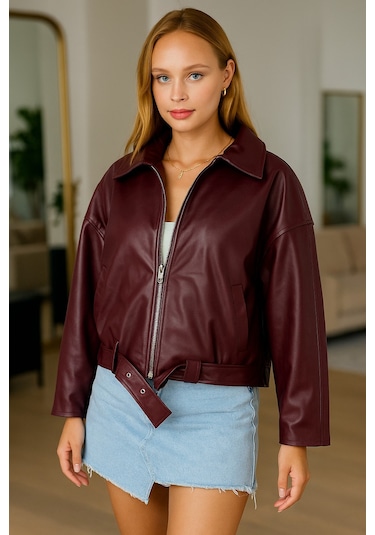 Prifaldi Pb Oversize Bomber Deri Ceket Bordo