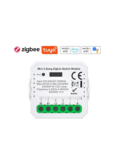 Tuya Uyumlu Zigbee Çift Çıkışlı Akıllı Anahtar 10A - 220V Röle