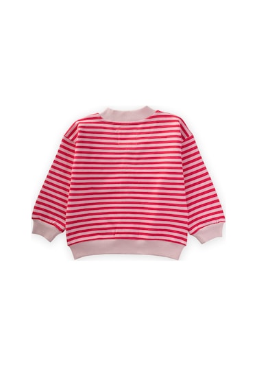 Çizgili Triko Hırka 0-4 Yaş Pudra Mercan Pudra
