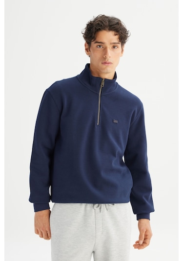 Regular Fit Normal Kesim Fermuarlı Sweatshirt Lee Koyu Lacivert