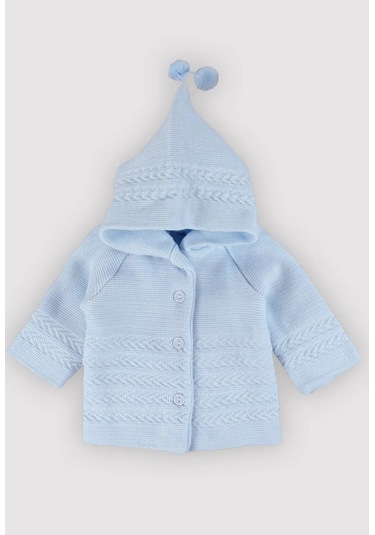 Örgü Kapşonlu Çift Kat Hırka Bebemavisi Bebe Mavisi