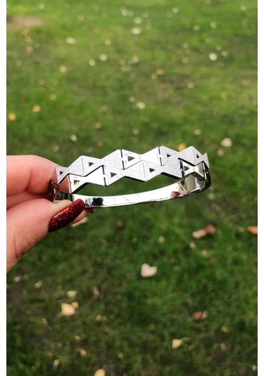 Pırıltılı Kelebek Desen Çelik Kelepçe - Gümüş Renk Gümüş